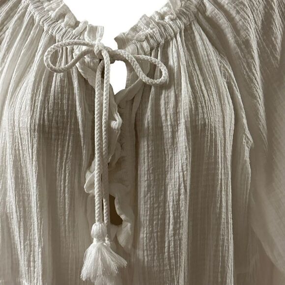 J. Crew ~ White sheer dress ~ tassel ties ~ smocking detail on sleeves ~ size L - Picture 3 of 13